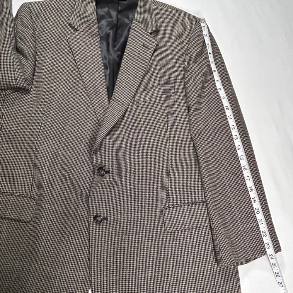 Jos A Bank Blazer Mens 46R Portly Silk Wool Houndstooth Sport Coat Brown Black‎